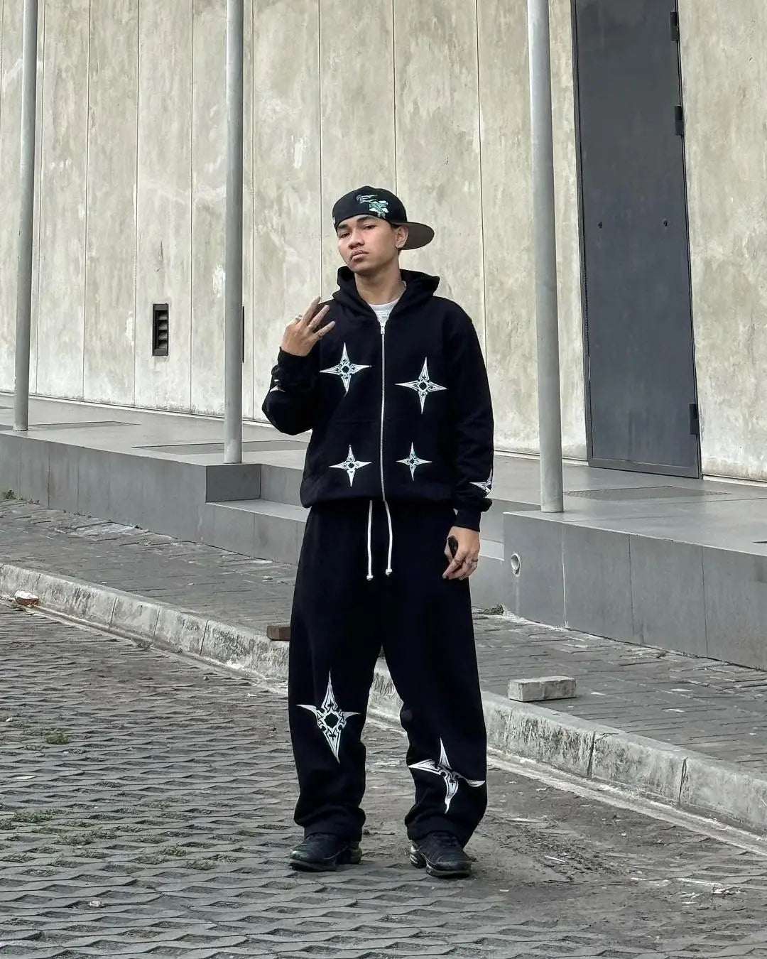 Hearujoy Hip Hop Dart Print Oversized Zip Up Hoodie Sweatpants Two Piece Set Y2K Clothes Tracksuit Men Casual Pants Tops Men Clothing