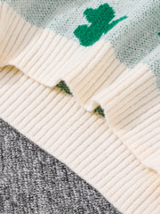 HEARUJOY  -  Four-Leaf Clover Jacquard Pattern Pullover Sweater Casual Round Neck Contrast Color Knitted Men's Pullover