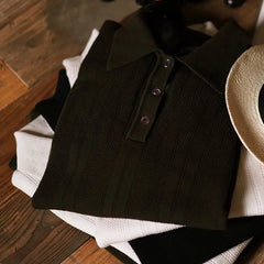 HEARUJOY  -  Men's Clothing Leisure Light Luxury Polo Shirt Korean Hollow Out Button-down Solid Color Short Sleeve Tees for Men Breathable