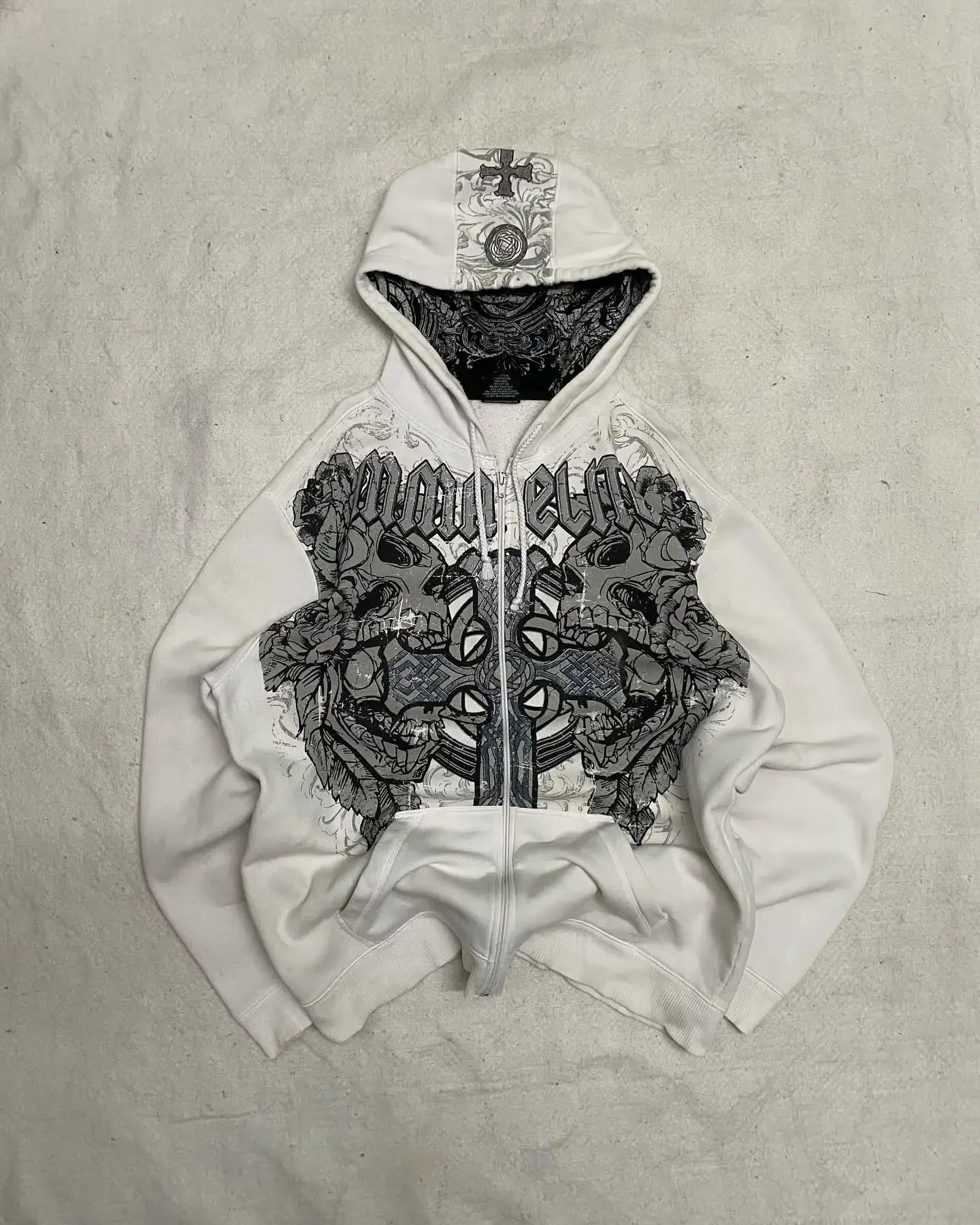 Hearujoy Affliction Street Hoodie Y2K Retro Gothic Skull Oversize Zipper Hoodie Mens Womens Hip Hop Casual Sweatshirt Personality Hoodie