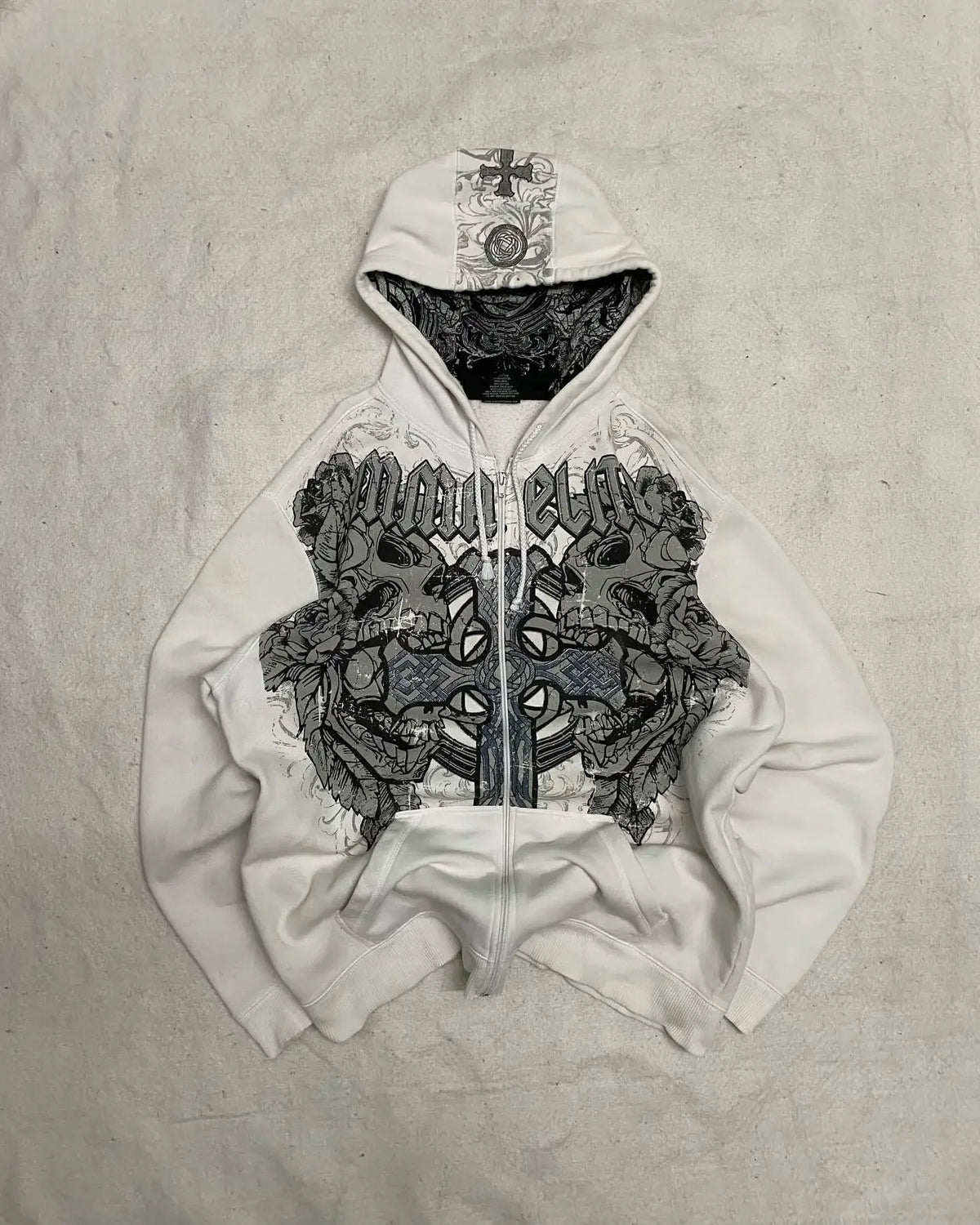 Hearujoy Affliction Street Hoodie Y2K Retro Gothic Skull Oversize Zipper Hoodie Mens Womens Hip Hop Casual Sweatshirt Personality Hoodie