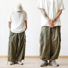 Hearujoy Baggy Cargo Pants Men's Wide Leg Trousers Male Oversize Japanese Cropped Ankle-length Pocket Casual Streetwear hip hop