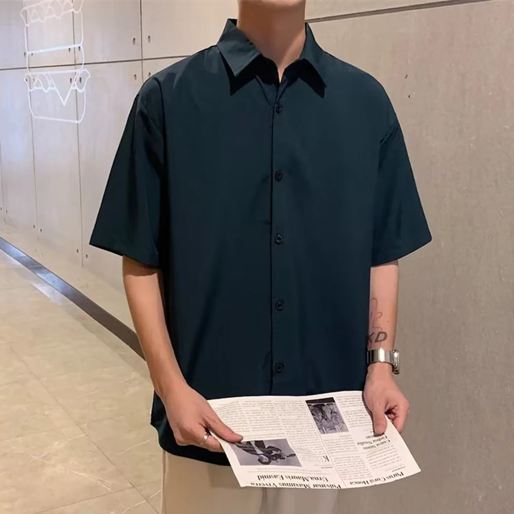 HEARUJOY  -  Draped Fashion Top L M Mens Short Sleeve Shirt Suitable For Vacation Brand New Condition Lapel Neckline Vacation Attire