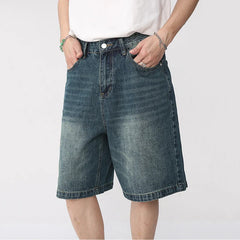 Hearujoy Summer Denim Shorts Men's Loose Korean Style Retro Short Jeans Fashion Washed Casual Knee Length Pant Streetwear 9A8588