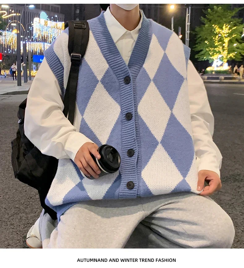 HEARUJOY  -  New Autumn Winter Fashion Trend Casual Vneck Cardigan Vest For Men Highquality Korean Version Loose Comfortable Versatile Jacket