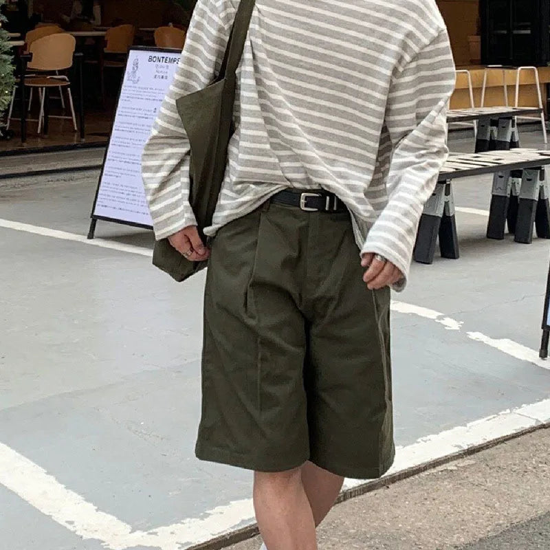 Hearujoy High Street Men's Casual Shorts Folded Straight Loose Bottom Wide Leg Solid Color Male Trousers Summer Trend 9C6743