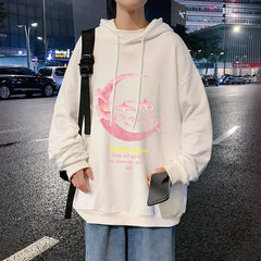 HEARUJOY  -  Funny Men's Oversized Hoodie Off White Hoodies with Hat Oversize for Men Moon Print 5XL Man Casual Wear Hoody Male Sweatshirt