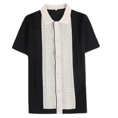 HEARUJOY  -  Clothing Contrast Color Loose Fit Tops Slight Stretch Vacation Clothing Casual Style Daily Wear Lapel Neckline