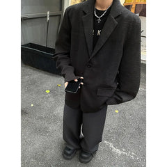 HEARUJOY  -  Brown Blazer Men Fashion Society Mens Black Dress Jacket Korean Loose Casual Pleated Suit Jacket Mens Office Formal Jackets
