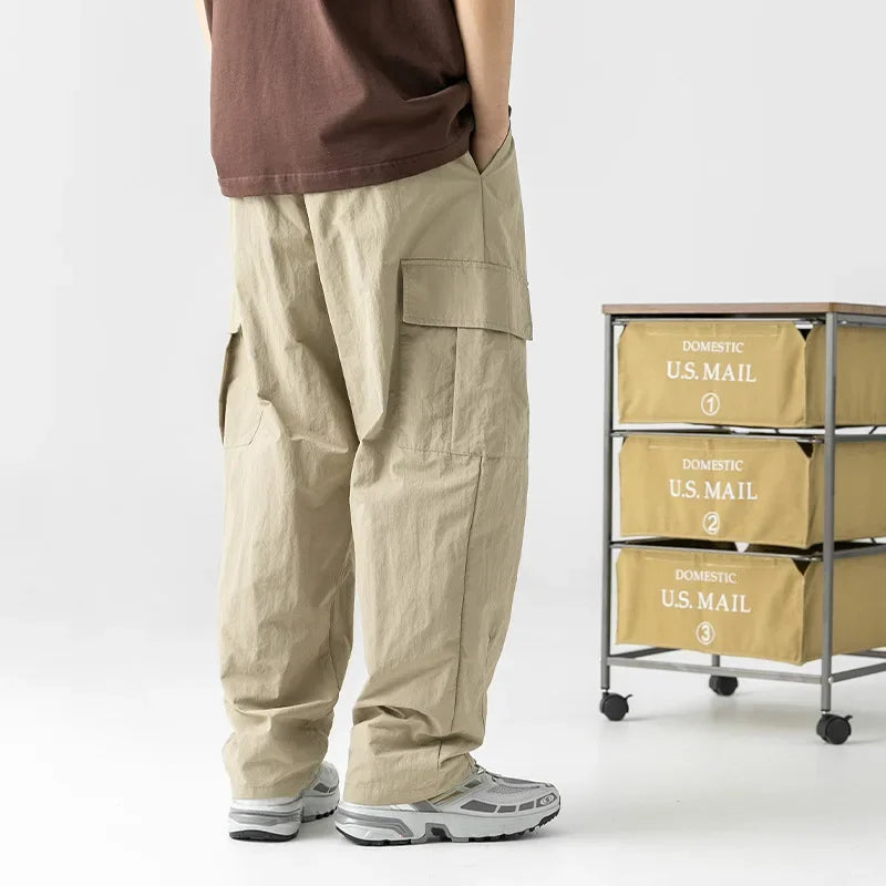 Hearujoy Green Cargo Pants for Men Parachute Khaki Cargo Trousers Male Streetwear Hip Hop Loose Casual Oversize Spring Summer