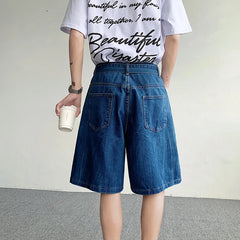 Hearujoy Wide Leg Baggy Denim Shorts Belt Design Men Summer Thin Solid Color Casual Loose Knee-length Pants Male Simple Jeans Shorts