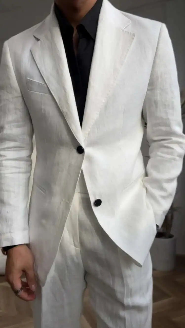 HEARUJOY  -  High Quality Linen Blend Business Dress Suit Wedding Suit Men Versatile Casual Office Party Prom Costume Homme Men Tuxedo Suit