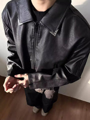 HEARUJOY  -  Vintage Slim PU Leather Jackets Mens Streetwear Fashion Zip-up Turn-down Collar Coats Men Clothing Fall Winter Casual Outerwear