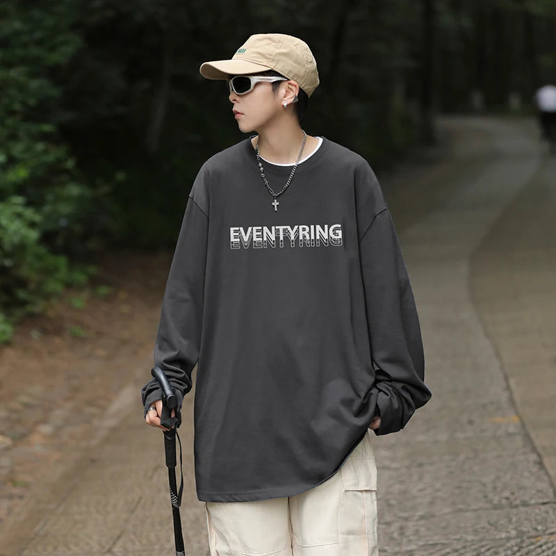 HEARUJOY  -  Korean Harajuku Oversized T-shirt Men Y2k Streetwear Top Tees Autumn Casual Loose Long Sleeves Men T Shirts Fashion Men Clothing