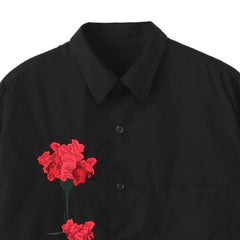 Hearujoy Mens Japanese Dark Style Carnation Flower Embroidered Shirt Genderless Autumn Casual Loose Mid-Length Long-Sleeve Shirt Unisex