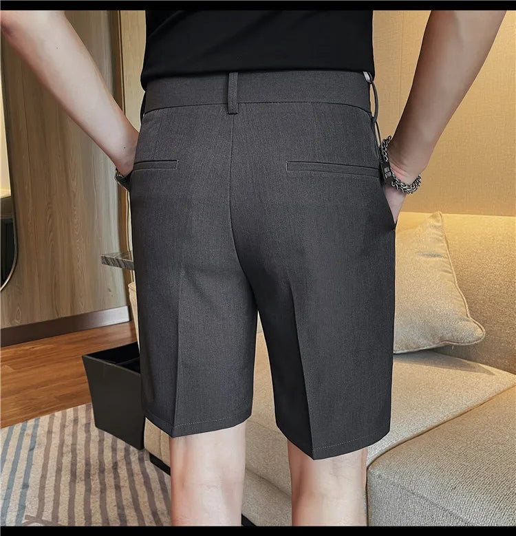HEARUJOY  -  New Men Summer Slim-fit British Style Suit Shorts Light Luxury Business Straight-leg Shorts Leisure Button-down Half-pants M-3XL