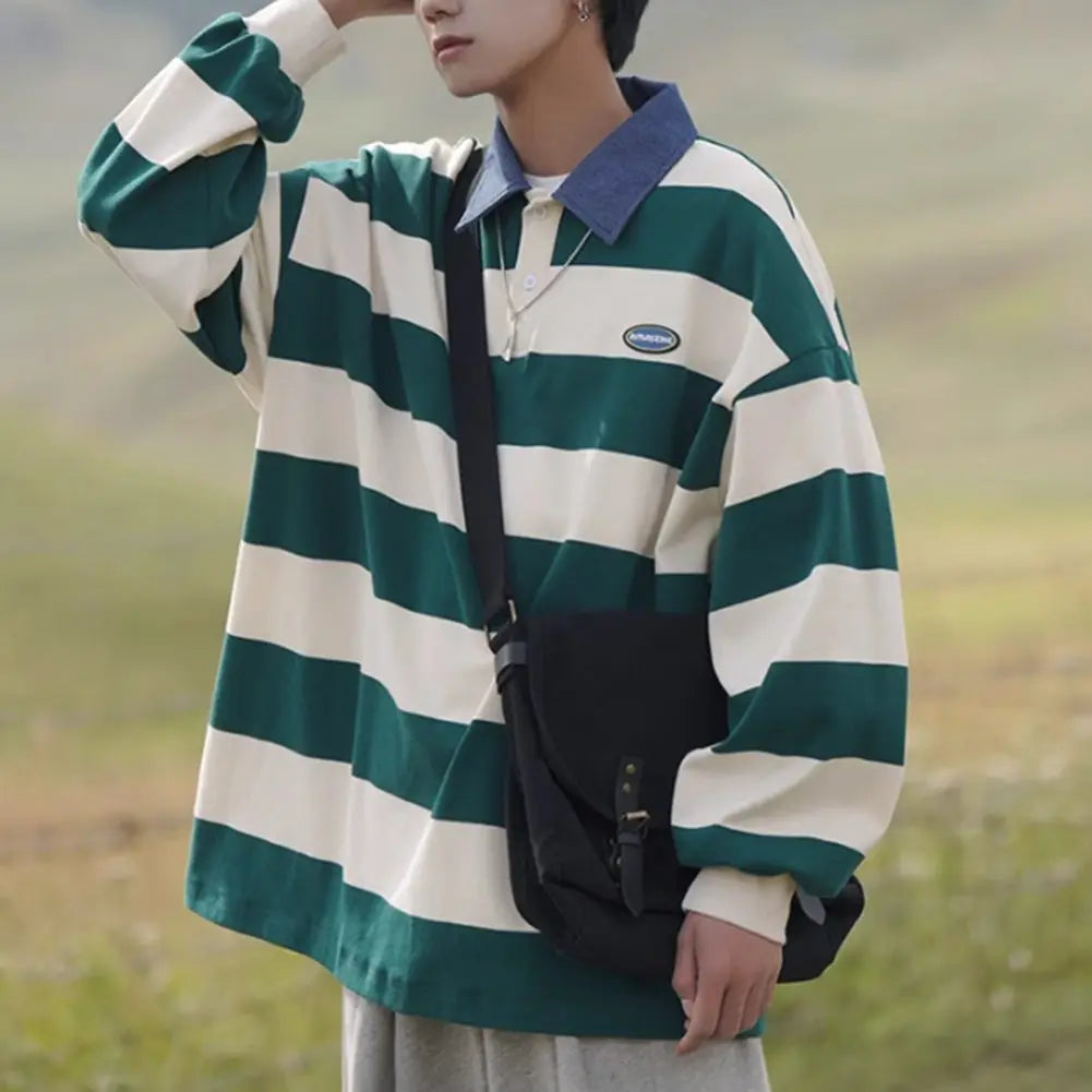 HEARUJOY  -  Fashion Retro Casual Sweatshirt Fashion Long Sleeve Casual 2XL Men Striped Sweatshirt Comfortable Fit Fashion Vintage Design