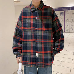 Hearujoy Long Sleeved Shirt Men Oversized Fashion Retro Plaid Shirt Men Streetwear Loose Casual Shirt Mens Vintage Shirts Plus Size 5XL