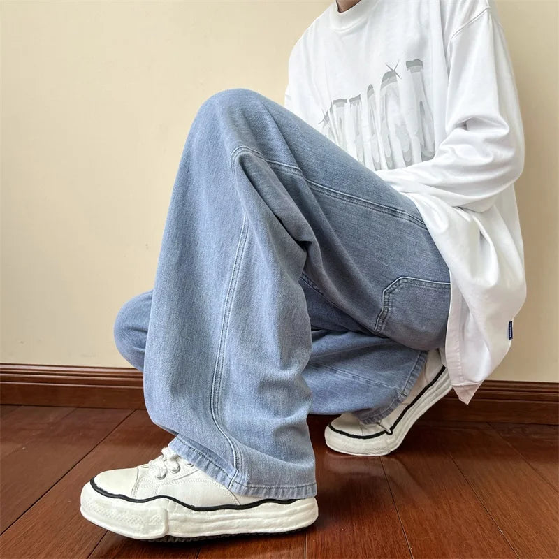 HEARUJOY  -  Blue Jeans Men Ankle length Jeans Male Straight Denim Pants Men New Streetwear Baggy Jeans Ins Washed Denim Pants Black Clothes