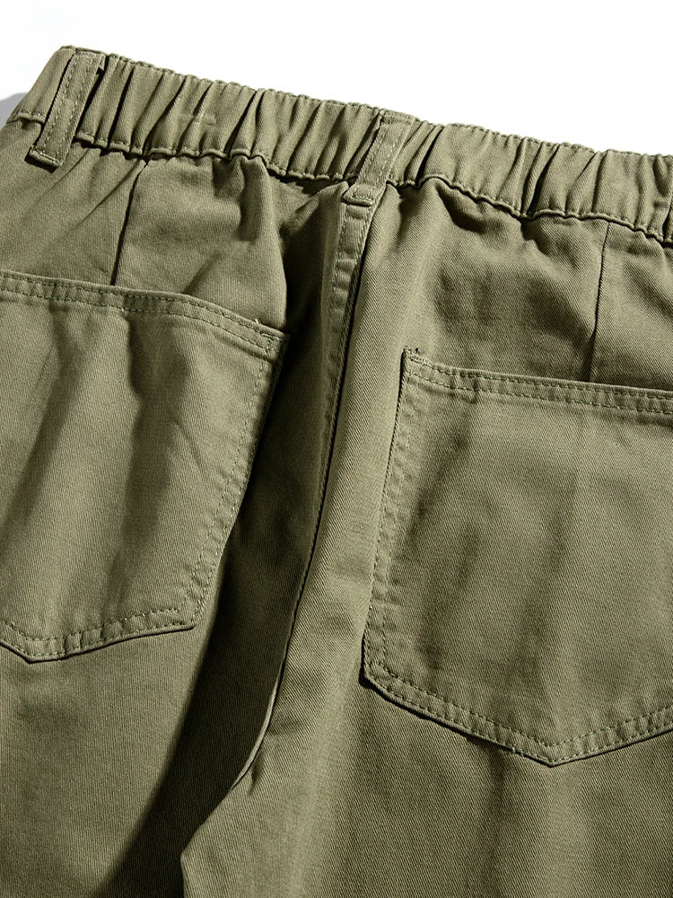 HEARUJOY  -  Korean Style Men’s Casual Pants for Spring Summer 100% Cotton Elastic Waist Solid Color Wide Leg Slacks Loose Straight Trousers
