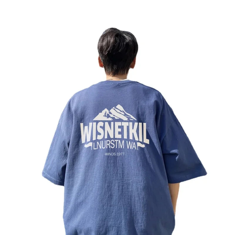 HEARUJOY  -  T Shirt Oversized Cotton For Men White Men's Mountain Print T-shirts 5XL Men Casual Wear Summer Tee Shirts Unisex Big Size