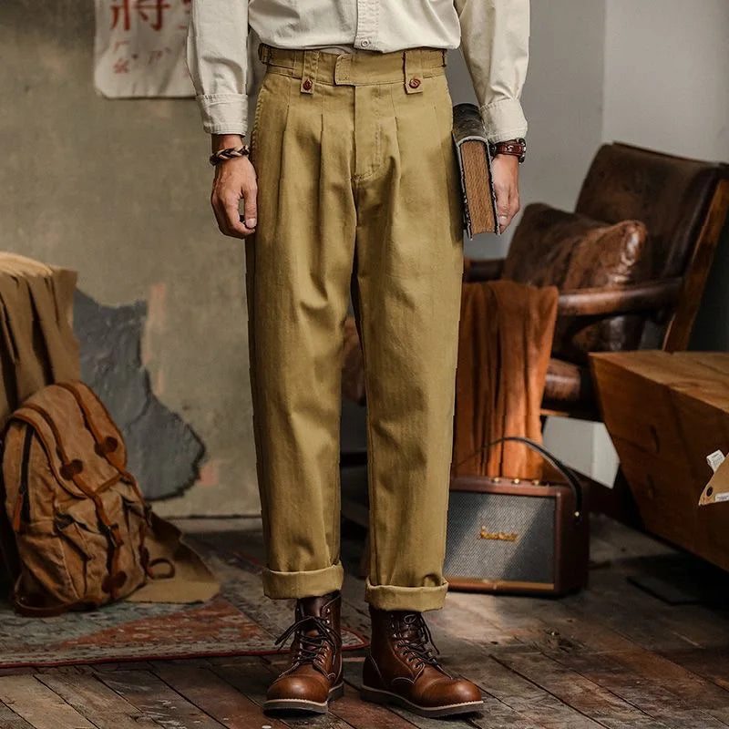 HEARUJOY  -  American Vintage Gurkha Trouser For Men British Style Casual Loose Straight Cargo Pants Spring Autumn Fashion Cotton Naples Pant
