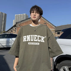 HEARUJOY  -  T Shirt Oversized Cotton For Men White 5XL Men's Letter Print T-shirts Men Casual Wear Summer Tee Shirts Big Size