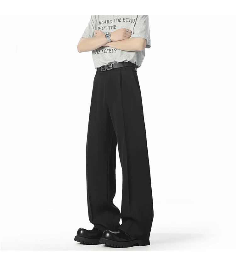 HEARUJOY  -  Men's Straight Baggy Casual Pants Korean Slit Personality Suit Trousers Fashion Formal Business Male Streetwear Gray Black