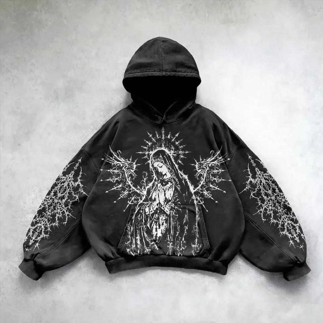 Hearujoy American Gothic Fashion Harajuku Y2K Vintage Punk Solid Color Printed Men Casual Hoodie Couples Casual Hoodie sweatshirt