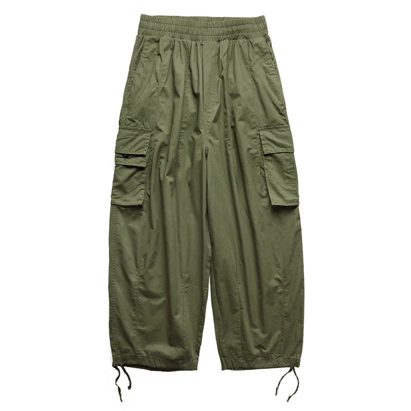 Hearujoy Baggy Cargo Pants Men's Wide Leg Trousers Male Oversize Japanese Cropped Ankle-length Pocket Casual Streetwear hip hop