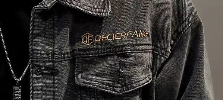 HEARUJOY  -  Black Padding with Embroidery Jeans Coat for Men Warm Wool Sheep Denim Jackets Man Padded Blue Washed Worn One Piece G Casual