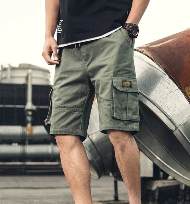 HEARUJOY  -  Oversize Wide Multi Pocket Loose Baggy Short Pants for Men Solid Big Size Elastic Waist Mens Cargo Shorts Hevy Whate Cotton Tall