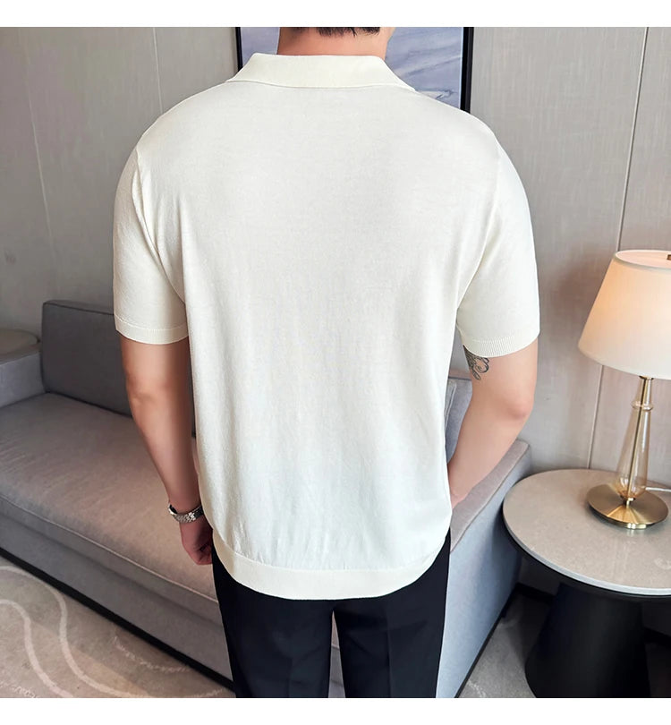 HEARUJOY  -  Men's Cooling Tencel Polo Shirt - Summer Ice Silk Knit Top with Fold Collar, Breathable Short Sleeve & Stylish Contoured Design