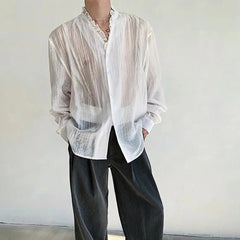 HEARUJOY  -  Mens Shirt Slightly Transparent Sexy Casual Spring Streetwear Fashion Breathable Niche Shirt Long Sleeve Top Men'S Clothing 2025
