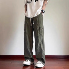 HEARUJOY  -  Ice Silk Workwear New Summer Casual Straight Loose Trendy Pocket Zipper Men's Casual Long Pants