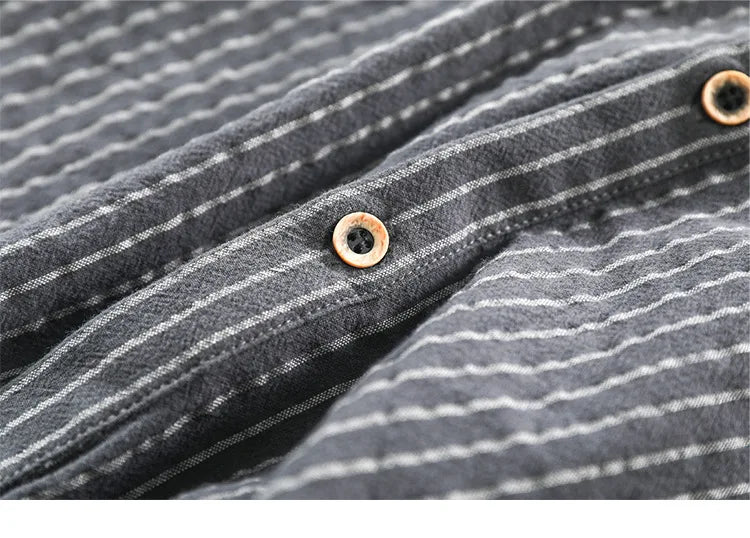 HEARUJOY  -  Men's Casual Cotton Shirt Short Sleeve Blouse Tops Summer Botton Pinstripe Holiday Shirt Comfortable Handsome Men Henley Shirt