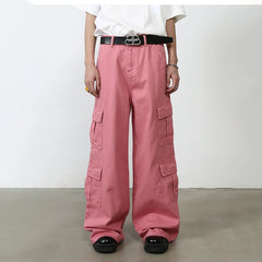 Hearujoy Pink Cargo Jeans Pants Men Oversize Wide Leg Denim Trousers Male Loose Casual Japanese Streetwear Hip Hop Pocket