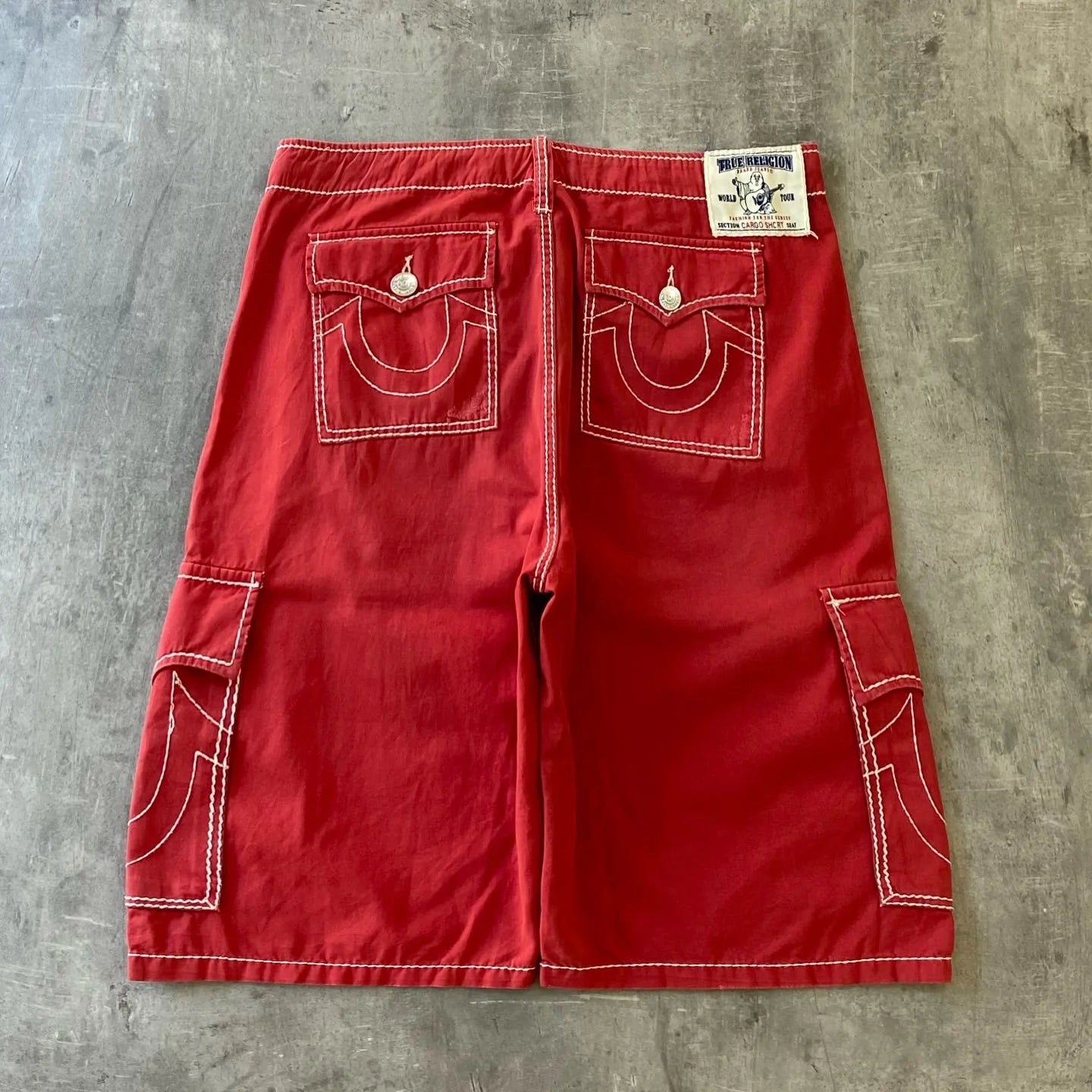 Hearujoy Y2K New Line Embroidered Red Denim Mid Pants American Retro Gothic Jeans Men Street Hip Hop Harajuku Punk Loose Wide Legs Shorts