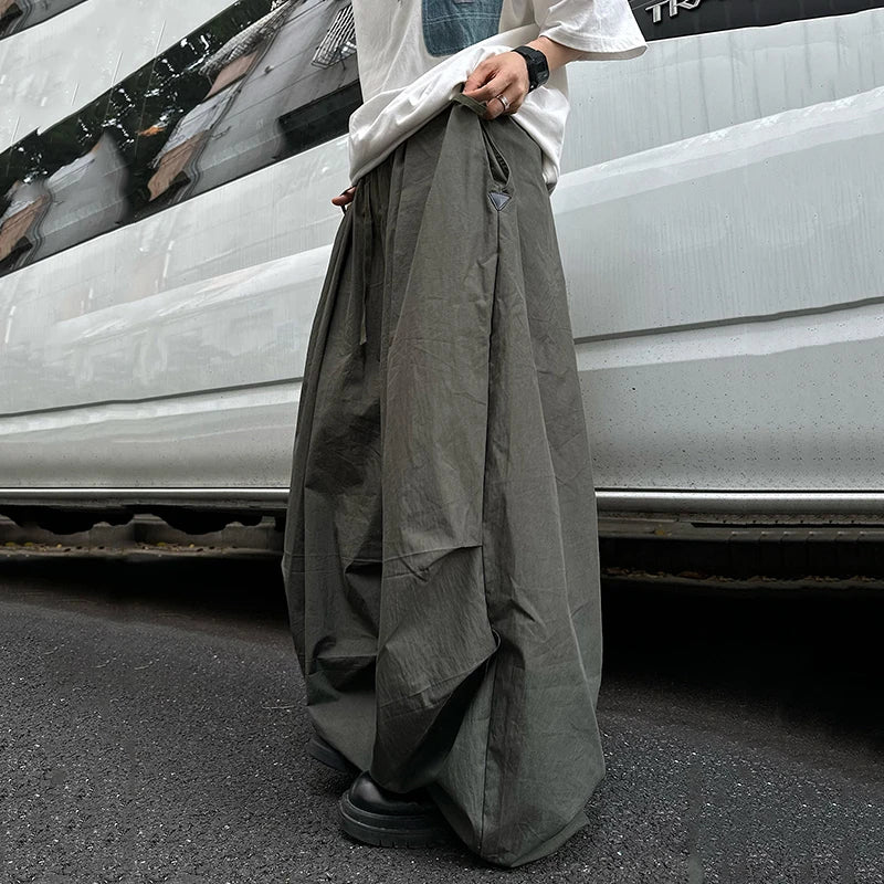 HEARUJOY  -  Spring Summer Loose Casual Soft Flowy Lightweight Wide Leg Shorts for Men Elastic High Waist Korean Fashion