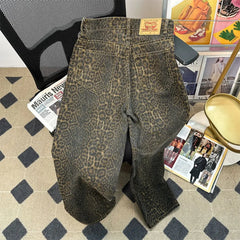 Hearujoy Retro Spring Trendy Leopard Print Jeans Women's American High Street Trousers Y2K Harajuku Style Baggy High Waist Casual Pants