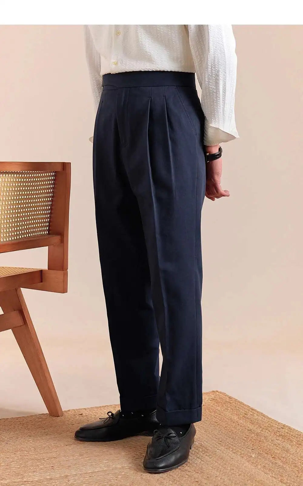 HEARUJOY  -  Pure Cotton Casual Pant Men Double Pleated High Waisted Breathable Trousers Business Casual Formal Pants Men Social Trousers
