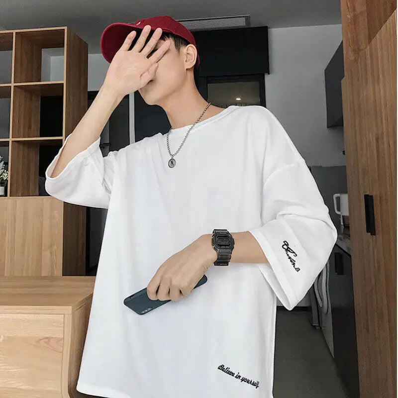 HEARUJOY  -  Summer Short Sleeved T-shirt Men Oversized Black White Casual T Shirt Men Streetwear Hip-hop Loose Ice Silk T Shirt Mens Top