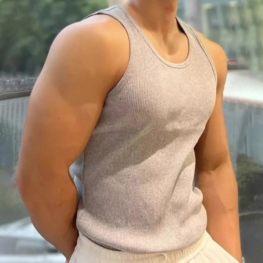 HEARUJOY  -  Mens Sexy Shaping Sports Fitness Casual Cotton Vest Genderless American Street Elastic Slim Solid Color Tank Top Unisex