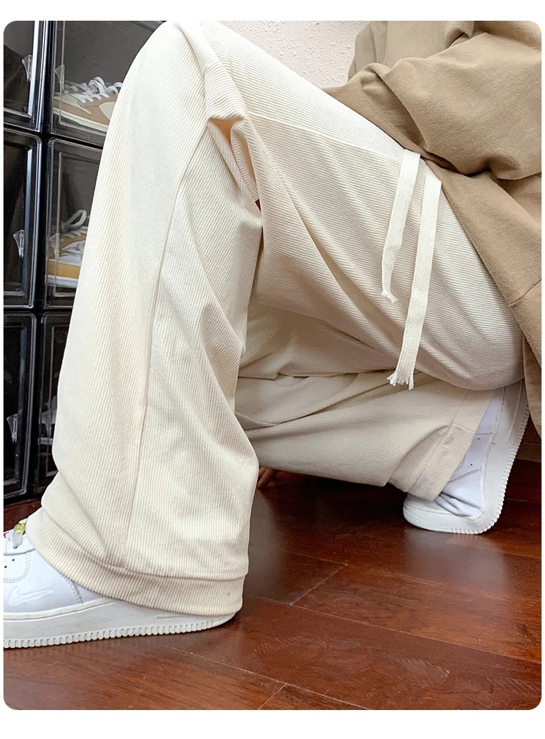 HEARUJOY  -  Autumn Loose Corduroy Pants Men Casual Baggy Pleated Pants Straight Joggers Design Wide Leg Trousers American Sensual Pants Men