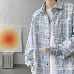 HEARUJOY  -  Knitted Men's Trendy Brand Loose Casual Cardigan Jacket Plaid Shirt