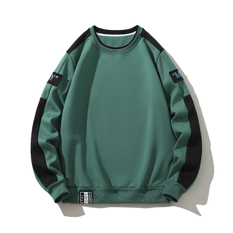 HEARUJOY  -  Men's Round Neck Hoodies Spring Autumn New Fashion Trend Versatile Patchwork Long Sleeve Letter Print Pullover Loose Casual Tops