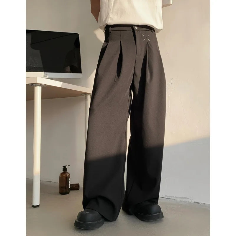 HEARUJOY  -  Suit Pants Men Society Mens Black Dress Pants Korean Loose Casual Wide Leg Pants Mens Office Formal Trousers Plus Size 5XL