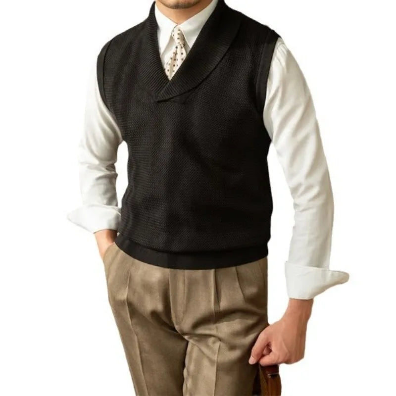 HEARUJOY  -  Spring and Fall Fashion Commuter Lapel Knitted Vest Casual Business Slim Fit Men Sweater Vest