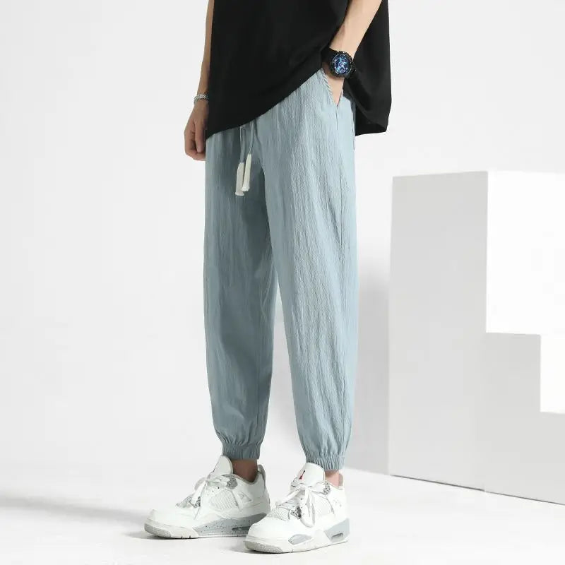 HEARUJOY  -  Men Trendy Simple Streetwear Y2K Pockets Thin Harem Pants Summer Casual Solid Loose Comfortable Breathable Sweatpants Pantalones