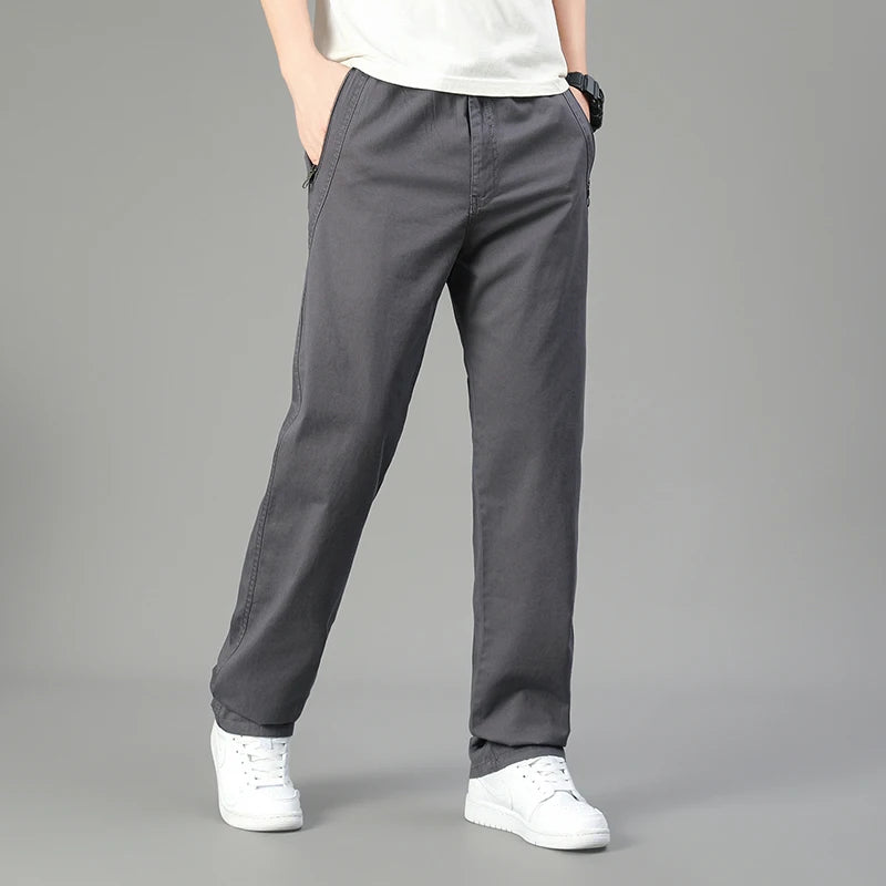 HEARUJOY  -  5XL 6XL Big Size 100% Cotton Men's Cargo Pants Casual Loose Straight Pants Cotton Long Trousers Zipper Pockets Jogger Pants Men